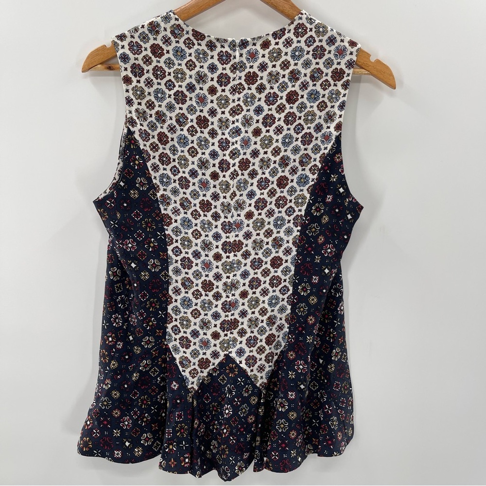 Derek Lam 10 Crosby Silk Mixed Media Floral Geometric Sleeveless Blouse Size 10 - Picture 6 of 10
